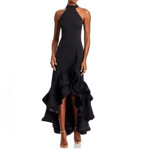 AQUA Racerback Ruffle Hem Gown